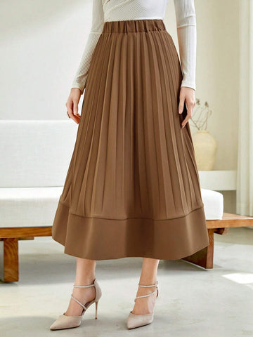 Modely Solid High Waist Pleated Skirt