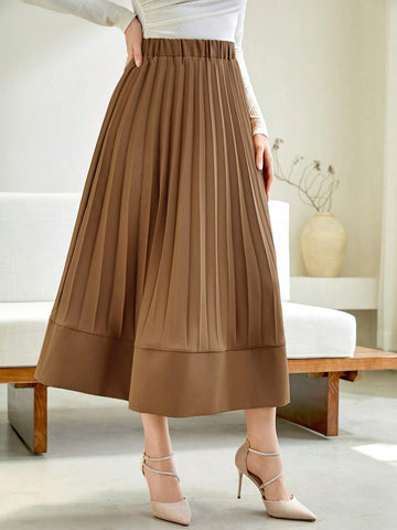 Modely Solid High Waist Pleated Skirt