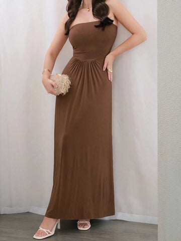 Solid Slant Pocket Tube Dress For Summer