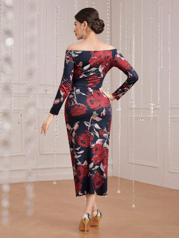 Modely Women'S Floral Print Off-Shoulder Slim Dress