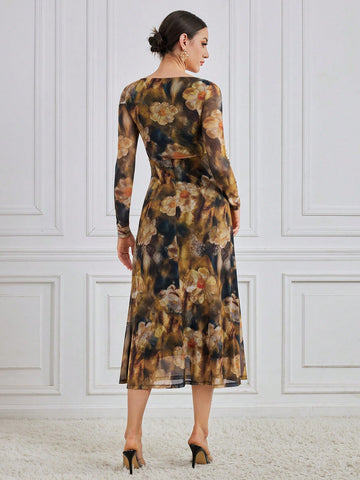 Modely Women'S Floral Print Pleated Dress