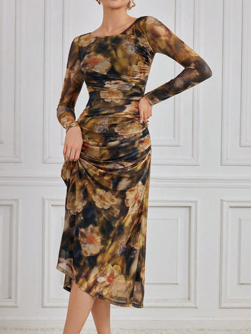 Modely Women'S Floral Print Pleated Dress