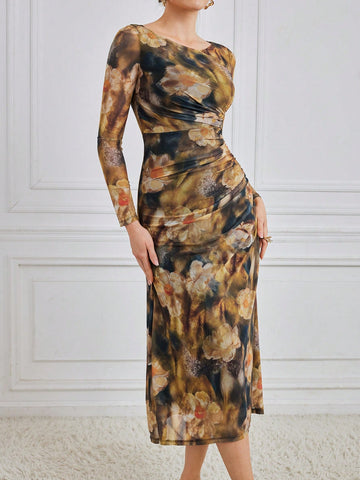 Modely Women'S Floral Print Pleated Dress