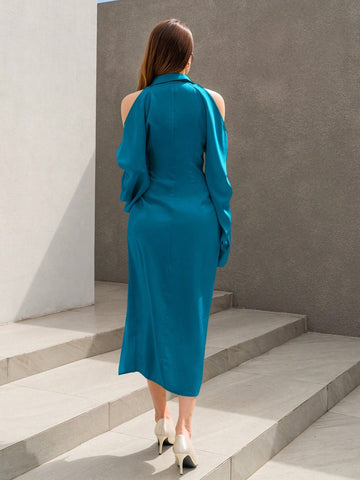 Women'S Off Shoulder Twist Front Shirt Dress