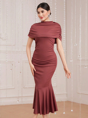 Modely Women'S Solid Color Pleated Mermaid Dress