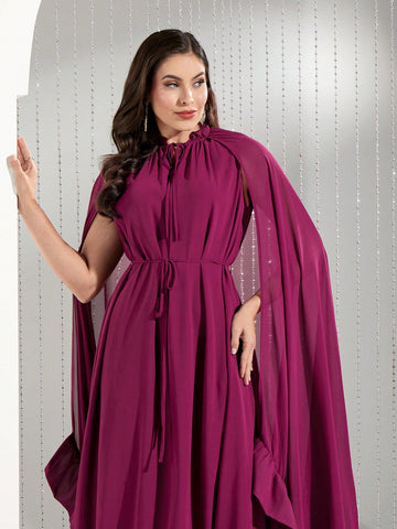 Modely Women'S Tie Neck Cape Dress With Flounce Hem
