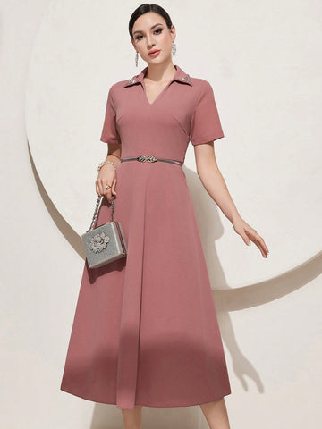 Women'S V-Neck Short Sleeve Dress (No Belt Included)