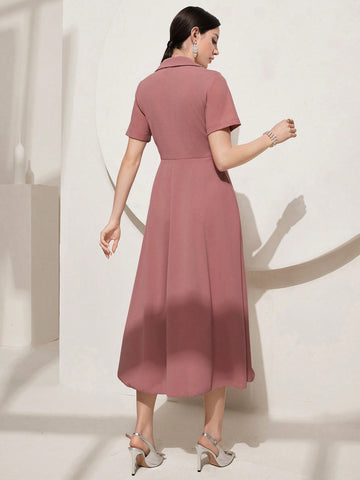 Women'S V-Neck Short Sleeve Dress (No Belt Included)