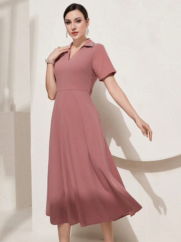 Women'S V-Neck Short Sleeve Dress (No Belt Included)