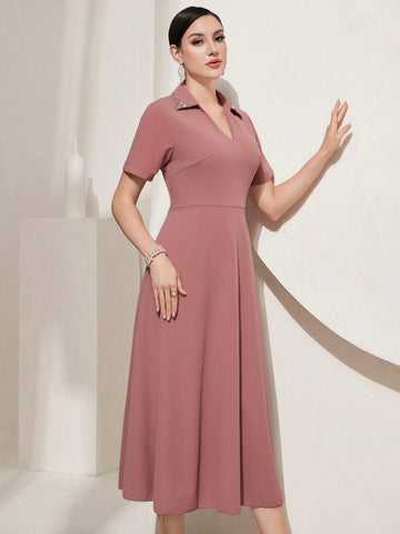 Women'S V-Neck Short Sleeve Dress (No Belt Included)