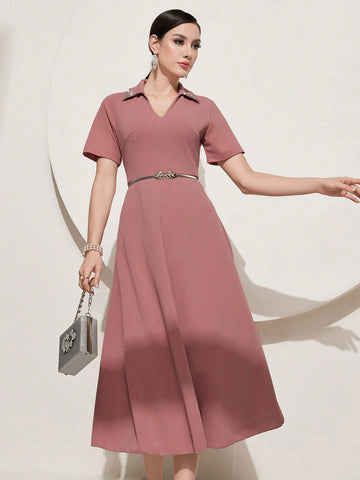 Women'S V-Neck Short Sleeve Dress (No Belt Included)