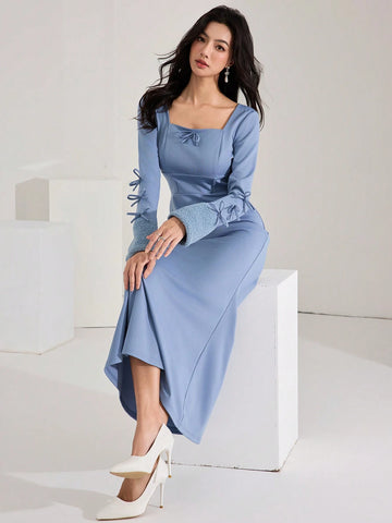 Women Fall/Winter Elegant Bow Decor Fish Tail Fitted Dress