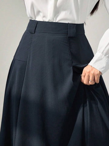 Modely Women Long Solid Color Pleated Elegant Office Skirt