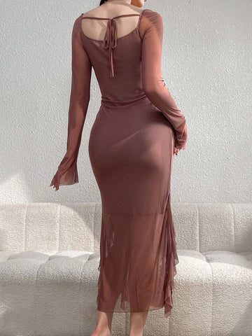 Women Solid Color Simple Daily Wear Dress With Pleated Design