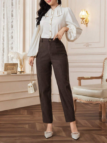 Modely Women Solid Color Toothpick Stripe Design Straight Leg Elegant Pants