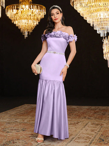 Women's 3d Flower Decorated Mermaid Hemline Dress