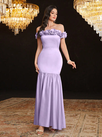 Women's 3d Flower Decorated Mermaid Hemline Dress