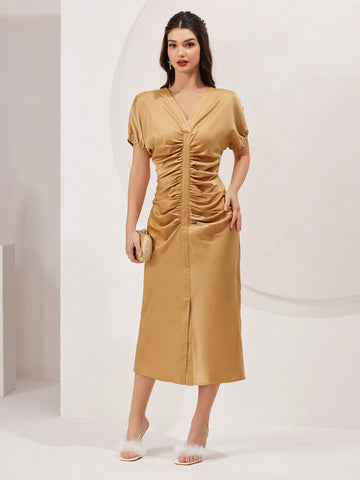 Women's Batwing Sleeve Pleated Dress