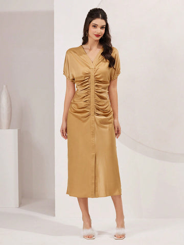 Women's Batwing Sleeve Pleated Dress