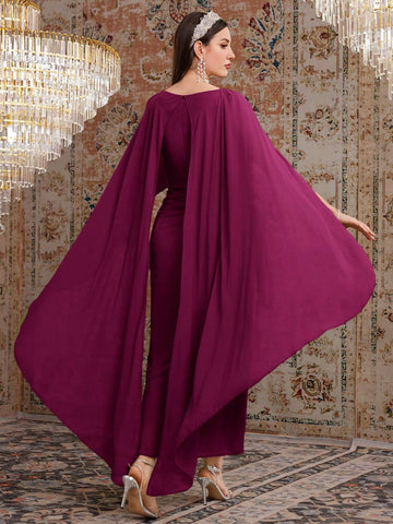Women's Batwing Sleeve Wrap Front Tie Knot Bodycon Dress