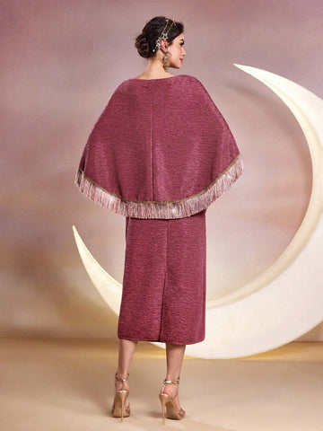 Women's Boat Neck Fringed Slit Dress