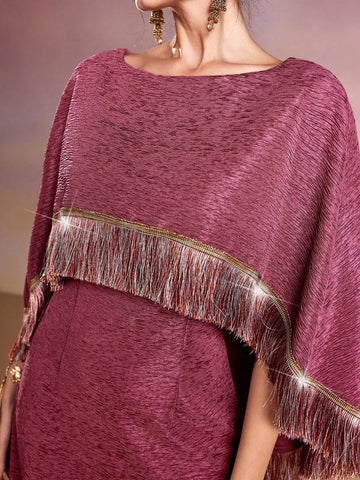 Women's Boat Neck Fringed Slit Dress