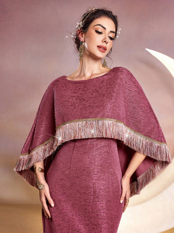 Women's Boat Neck Fringed Slit Dress