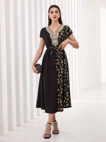 Modely Women's Butterfly Printed Patchwork Dress