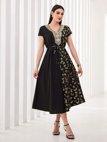 Modely Women's Butterfly Printed Patchwork Dress