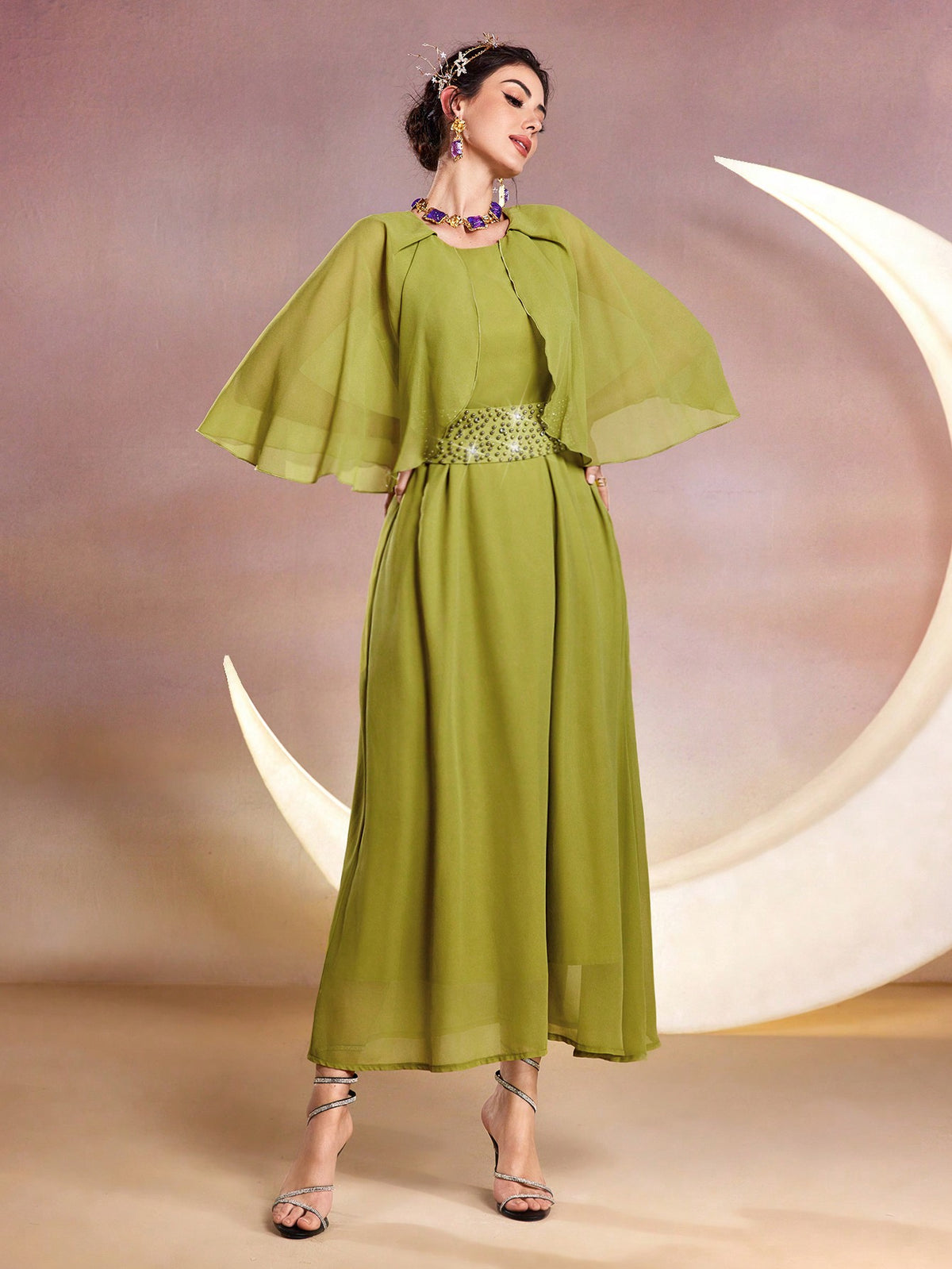Women's Cape Sleeve Round Neck Dress