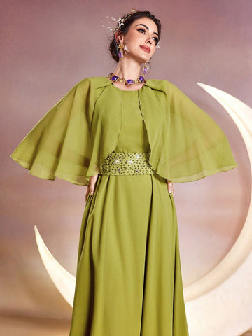 Women's Cape Sleeve Round Neck Dress