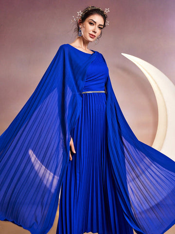 Women's Cape Sleeves Pleated Hem Dress