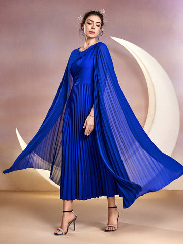 Women's Cape Sleeves Pleated Hem Dress