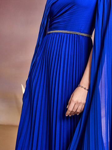 Women's Cape Sleeves Pleated Hem Dress
