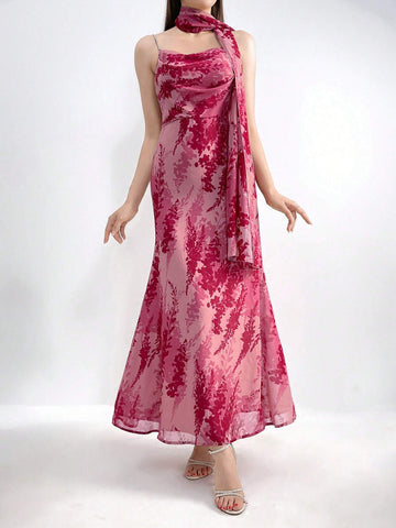 Women's Casual Printed Basic Spaghetti Strap Dress, Random Print