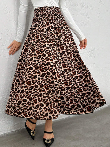 Modely Women's Cinched Waist Leopard Print A-Line Skirt, Casual & Vacation