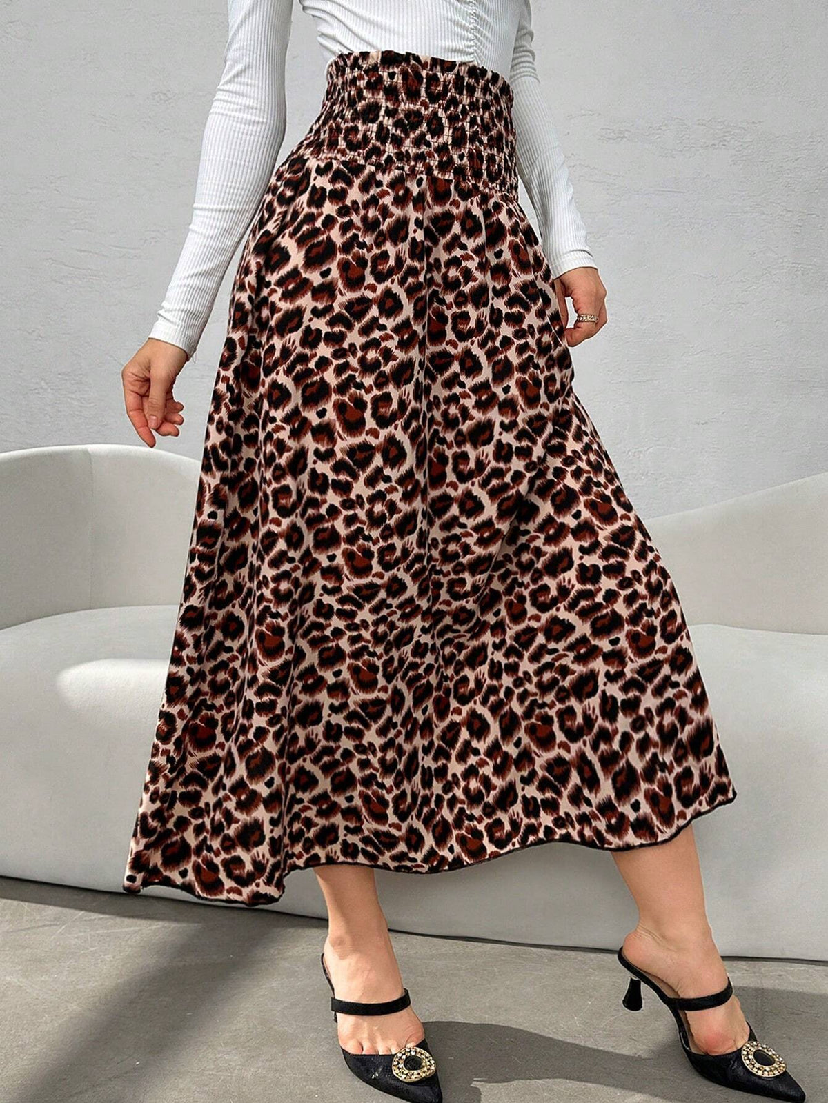 Modely Women's Cinched Waist Leopard Print A-Line Skirt, Casual & Vacation