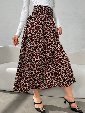 Modely Women's Cinched Waist Leopard Print A-Line Skirt, Casual & Vacation