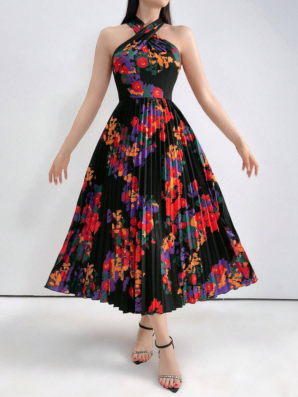 Women's Colorful Floral Off Shoulder Printed Dress