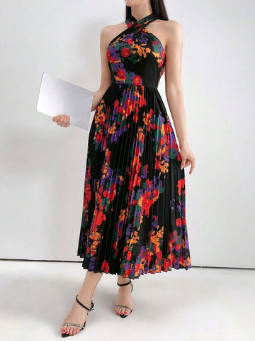 Women's Colorful Floral Off Shoulder Printed Dress