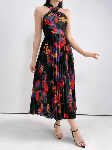 Women's Colorful Floral Off Shoulder Printed Dress
