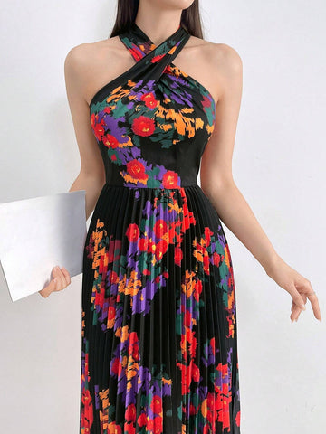 Women's Colorful Floral Off Shoulder Printed Dress