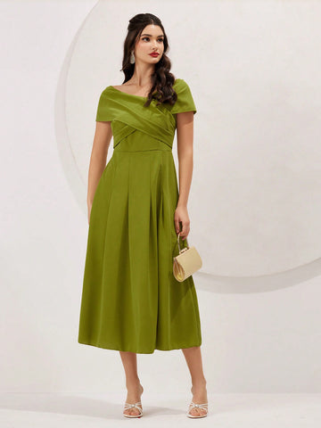 Women's Cross Wrap Pleated Hem Dress