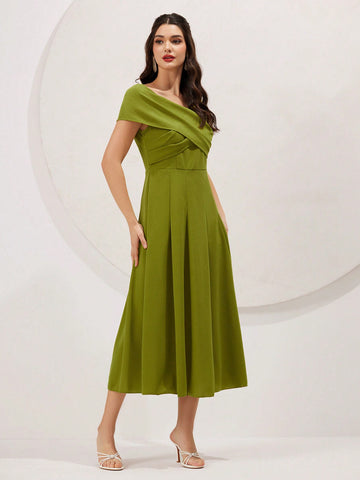 Women's Cross Wrap Pleated Hem Dress