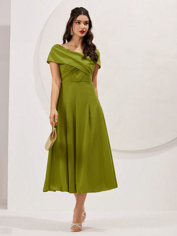 Women's Cross Wrap Pleated Hem Dress