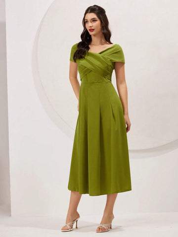 Women's Cross Wrap Pleated Hem Dress