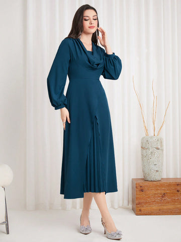 Women's Draped Collar Lantern Sleeve Dre
