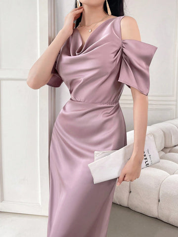 Women's Draped Neck Solid Color Summer Elegant Dress