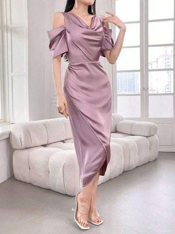 Women's Draped Neck Solid Color Summer Elegant Dress