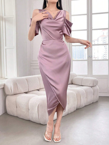 Women's Draped Neck Solid Color Summer Elegant Dress